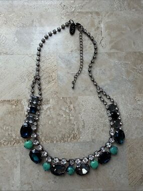 caraa Navy Blue and Teal Crystal Statement Necklace